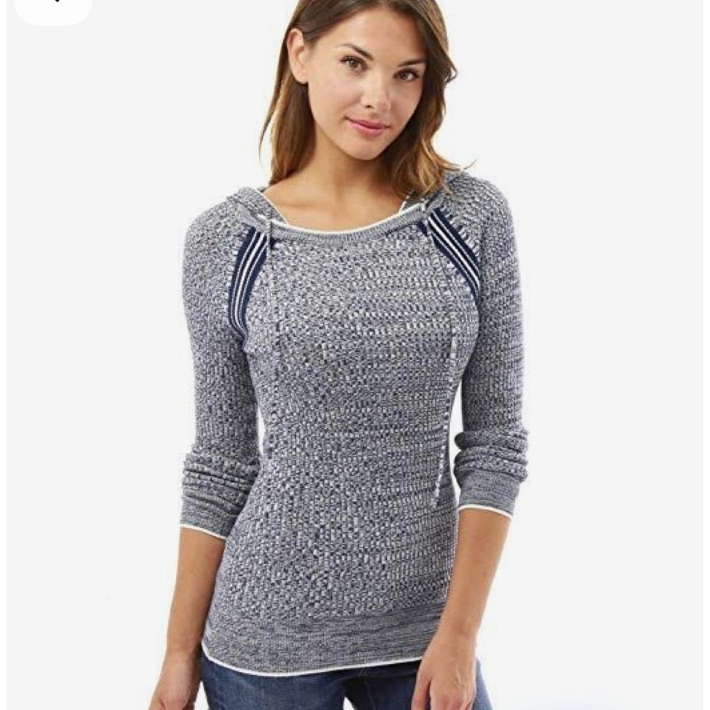 PATTY BOUTIK fitted hooded pullover sweater, blue coloring, size M